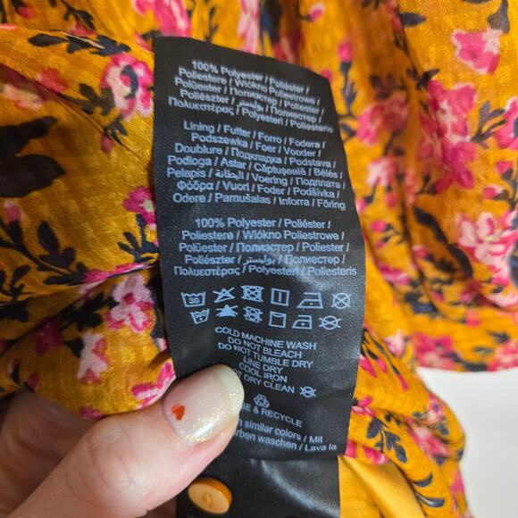 Vero Moda Medium Mustard Orange Floral Puff Sleeve Knee Dress Smocked Boho - Picture 7 of 12